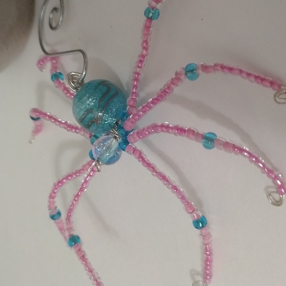 Pink and Blue Handmade Beaded Spider - Picture 4 of 4
